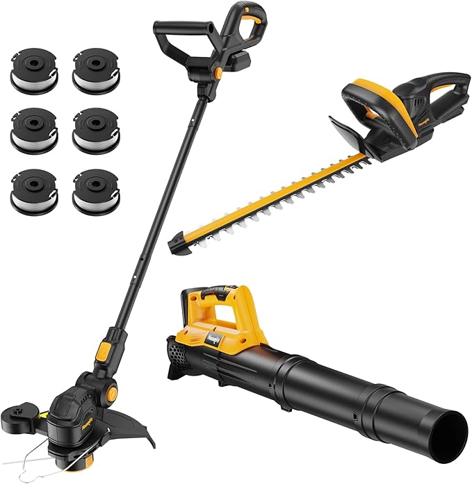 Cordless Weed Wacker + Hedge Trimmer + Leaf Blower Combo Compatible with Dewalt 20v Max Battery(Tool Only), 20V Cordless Weed Eater & Edger/String Trimmer for Lawn Care, Garden, Yard
