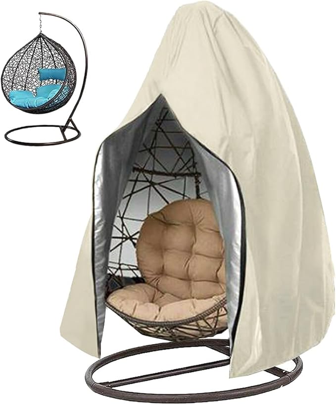 Oslimea Patio Egg Chair Cover Waterproof Windproof Swing Egg Chair Cover with Zipper and Bottom Buckle for Outdoor Wicker Single Seat, Beige