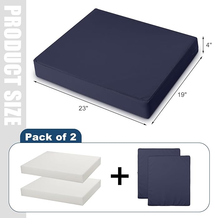 DoubleFill 2 Pcs Outdoor Ottoman Cushion 23"x19"x3" Waterproof Fade Resistant Outdoor Footstools Cushion Removable Patio Ottoman Cushions with Adjustable Fixing Strap for Stool (Navy Blue)