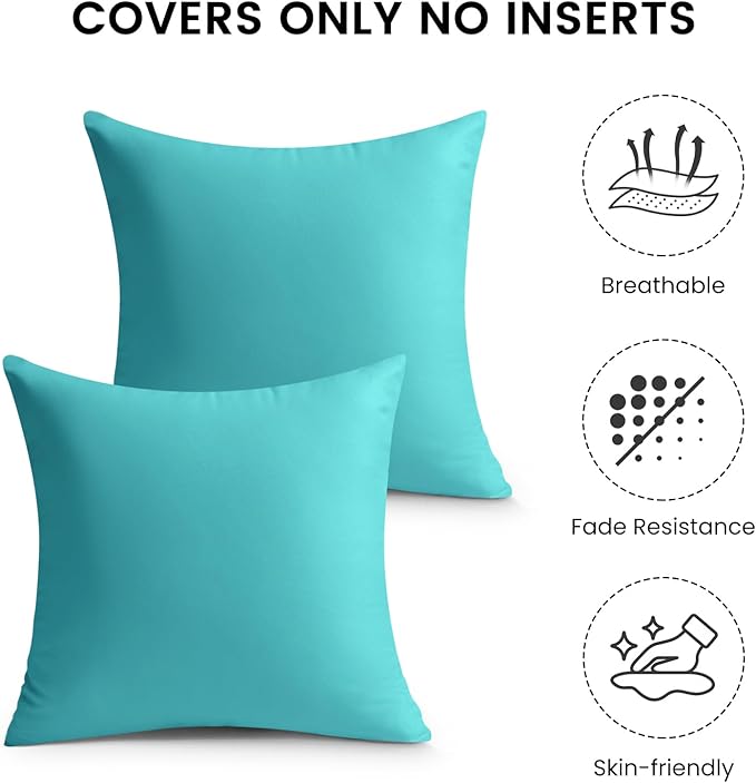 Premillow Outdoor Pillow Covers Set of 2, Decorative Farmhouse Waterproof Pillow Covers, Solid Linen Pillowcase Cushion Covers for Patio Garden Balcony Couch Sofa 18x18 inch, Blue