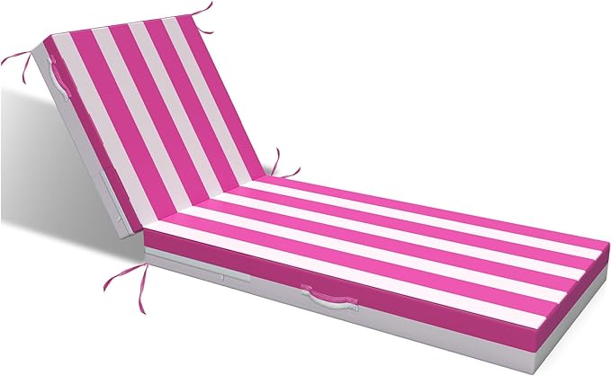 L'AGRATY Outdoor Lounge Chaise Cushion: 72x21x3 Inch Waterproof Lounge Chair Cushion for Outdoor Furniture with Fade Resistant Removable Cover - Patio Cushions for Pool Lawn Deck(Pink White 1Pack)
