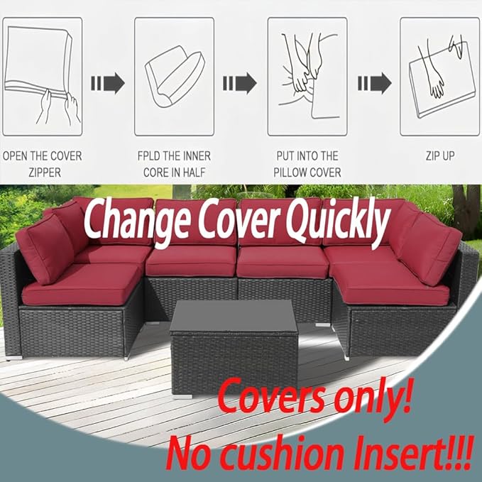 14Pcs Outdoor Cushion Covers Replacement Washable w/Zipper for 6-Seaters Sofa Patio Slipcovers Set Seat and Back Covers Only-25x25x3.15inch