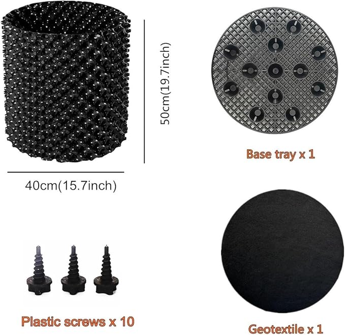 Air Pruning Plastic Root Control Containers/pots Nursery pots for Plants (Black, 40cmtray 1 Set)