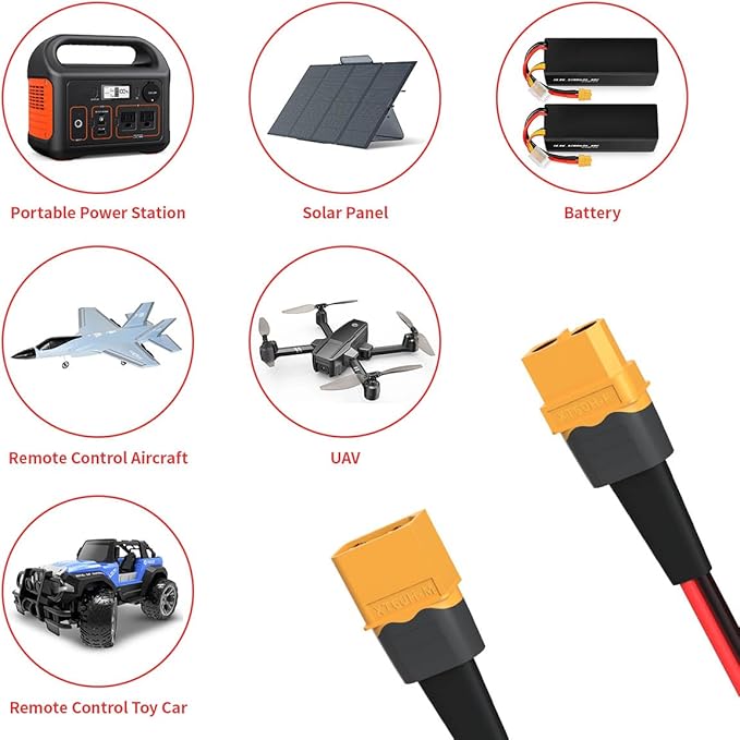 ELFCULB 12AWG 35FT XT60 Extension Cable 2 6 10 20 35 50 75 100FT XT60 Female to Male Connector for RC Battery Portable Power Station Solar Panel(35FT)