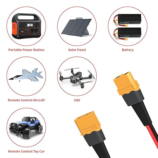 ELFCULB 10AWG 1FT XT60 Extension Cable, XT60 Female to Male Connector for RC Battery Portable Power Station Solar Panel(2 Pieces)