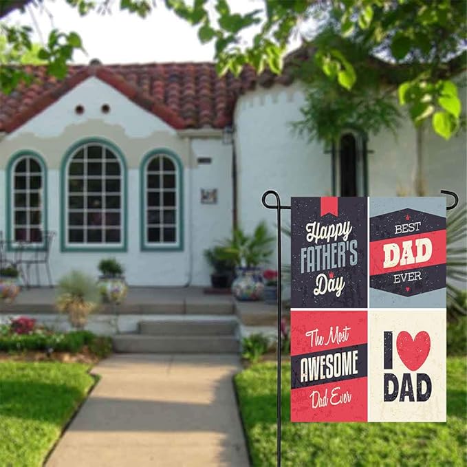 Wamika Happy Father's Day Vintage Super Dad Double Sided House Flag Garden Banner 28" x 40", Love The Best Awesome Dad Father Garden Flags for Anniversary Yard Outdoor Decoration