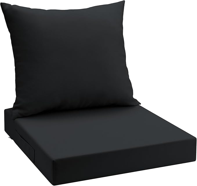 UNIKOME Outdoor Seat Cushions 22 X 22 Inch - Water-Resistant & Fade Resistant, Removable Cover Patio Furniture Cushions for Chair, Sofa, Couch, Wicker, Black