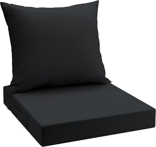 UNIKOME Outdoor Seat Cushions 24 X 24 Inch - Water-Resistant & Fade Resistant, Removable Cover Patio Furniture Cushions for Chair, Sofa, Couch, Wicker, Black