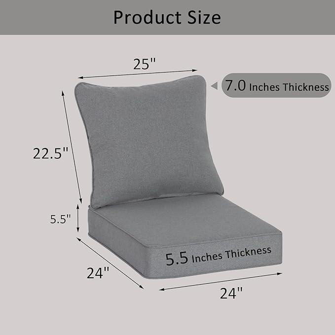COZYVIDA Outdoor Deep Seat Cushion Set of 2, 24"x24"x5" Seat & 25"x22.5" Back, C0 Water-Resistant, UV-Resistant 1000+ Hrs, 30D Foam with Recycled Fiber Fill,Boho Paisley,Light Grey