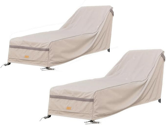 Patio Chaise Lounge Cover Waterproof,Heavy Duty Outdoor Lounge Chair Covers,Beige Durable Patio Furniture Covers,2Pack,68L*28W*30Hinch