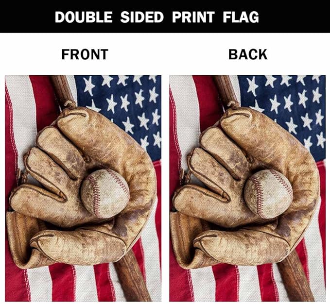 AOYEGO Baseball House Flags 28 x 40 Double Sided Burlap Bat and Glove on an American Flag Yard Flags Spring Summer Farmhouse Seasonal Outdoor Flag