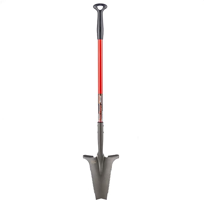 Root Slayer 22311 Nomad Compact Steel Garden Spade for Digging Soil and Root Removal, Portable Tool, Red