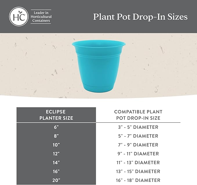 The HC Companies Eclipse Round Planter with Saucer - Outdoor & Indoor Plant Pot with Drainage Holes - Lightweight, UV-Resistant Plastic Pots for Plants, Flowers & Herbs (12" Slate Blue, Pack of 1)