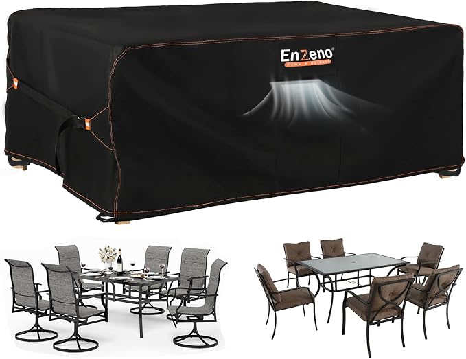 Enzeno Garden Furniture Cover Waterproof,63"L x 37"W x 29"H Garden Table Cover Rectangular,420D Heavy Duty Oxford Polyester Outdoor Patio Set Covers Windproof,Anti-UV for Chair and Table