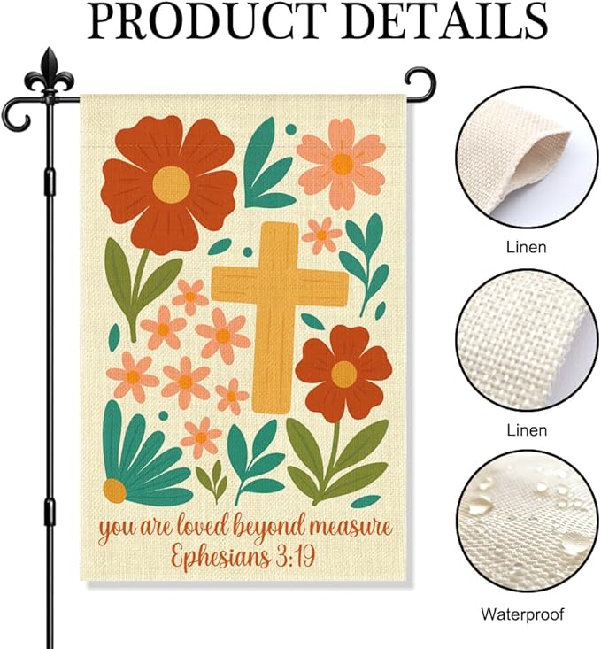 You Are Extremely Loved Garden Flag Double Sided Yard Outdoor Decor 12x18 Inch, Ephesians 3:19 Religious Inspirational Porch Decor Gifts, Christian Vintage Floral Cross Garden Flag