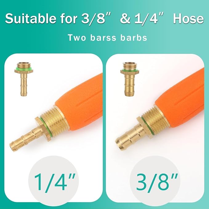 2Pcs All Metal Sprayer Wand with 3 Types of Nozzles, Fan Nozzle Replacement Sprayer Wand, Stainless Steel Sprayer Wand with 1/4" & 3/8" Brass Barb and 2 Hose Clamps