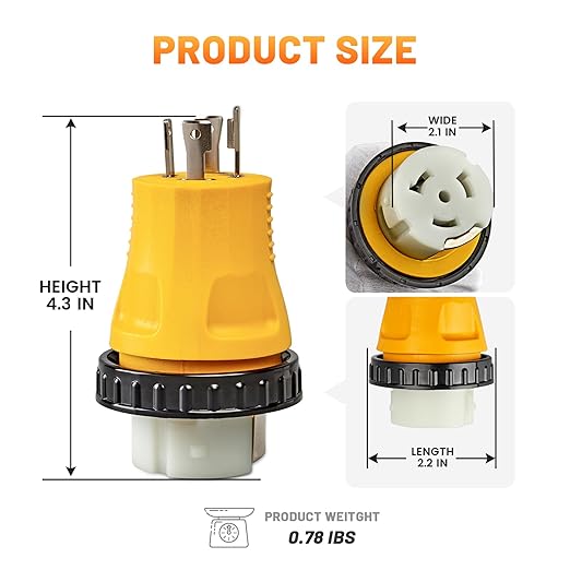 MECMO NEMA L14-30P to SS2-50R RV Marine Power Generator Adapter, 30A 4 Prong Twist Lock Generator L14-30P Male to 50A Marine Shore Power SS2-50R Female with Locking Ring, 125V/250V