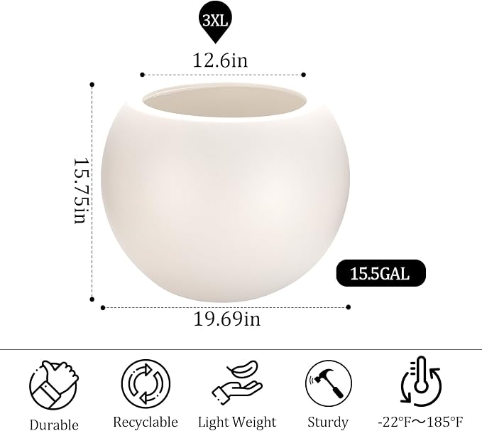 Large Round Planter,Planters for Indoor Plants & Outdoor,Durable Plastic Material Sphere Planter with Drainage Hole & Rubber Plug Weather Resistant,Plant Pot