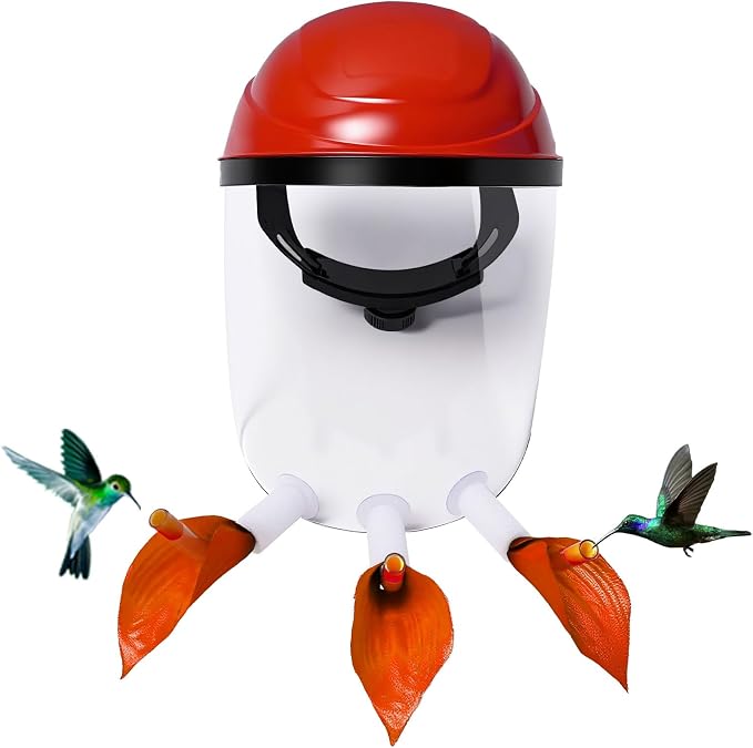 Hummingbird Feeder Helmet - 2025 Upgraded Wearable Mask with Anti-Fog Lens & Bionic Orange Flower, Adjustable for Adults Teens Lightweight PVC