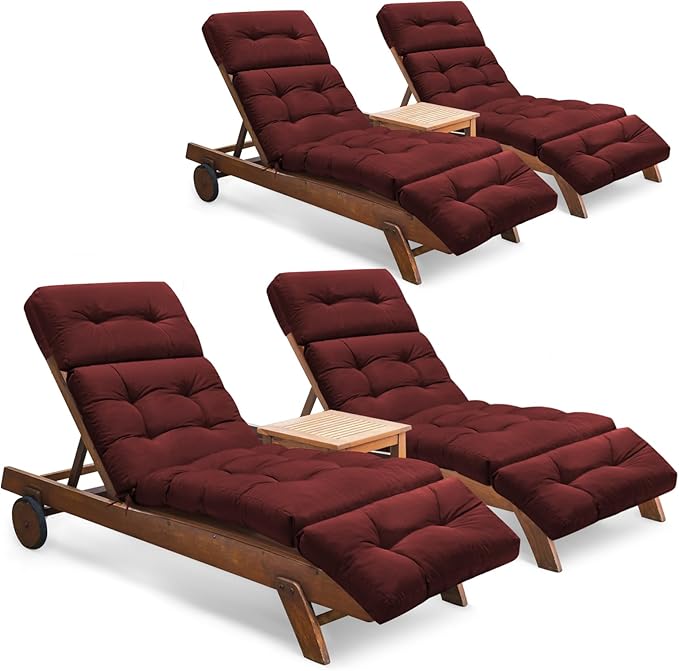 Outdoor Chaise Lounge Chair Cushion Set of 4, Thickened 74.4 x 22 x 4.7 Inches Memory Foam Waterproof Lounge Chair Cushions Replacement for Outdoor Furniture with Ties, Red