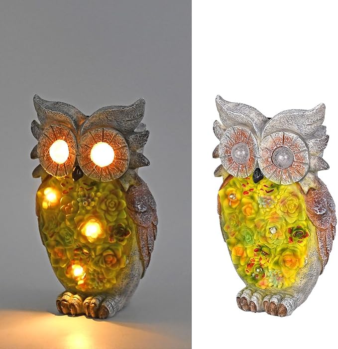 LED Solar owl Succulent Flower lamp, Outdoor Atmosphere Decoration Light, Cute Resin Succulent owl Garden Landscape lamp.