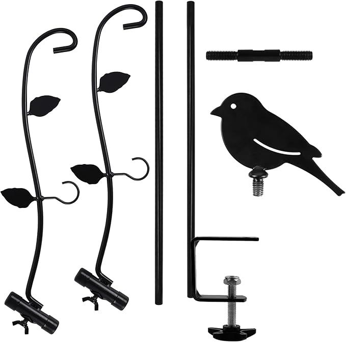 yosager Deck Pole Bird Feeding Station Kit, Porch Multi Hook Bird Feeder Hanging Kit with Two Adjustable Branches, Attracting Wild Birds, Planter Hanger