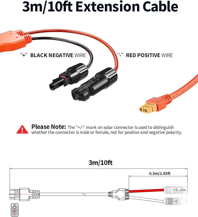 10FT Solar to XT60 Connector Charge Extension Cable 12AWG 3M, Tonton M-C-4 to XT60 Adapter Solar Cable for ECOFLOW RIVER & DELTA Series Portable Power Station, Solar Generator, RV Foldable Solar Panel