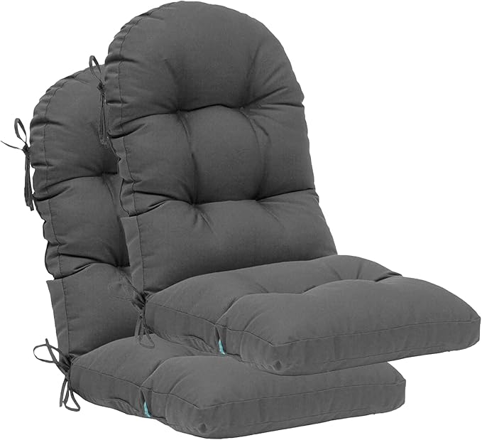 QILLOWAY Outdoor High Back Chair Cushion for Adirondack, All Weather Rocking Chair Cushions Thick Padded Replacement for Patio Furniture Set of 2,Dark Grey