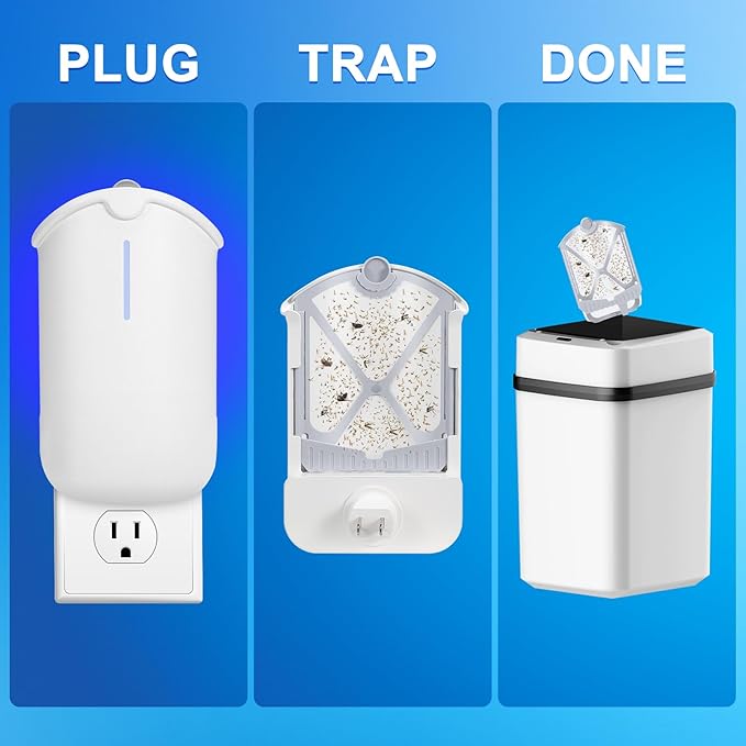 Flying Insect Trap & 5 Cartridges - Attracts and Traps Flying Insects Fruit Flies Mosquitoes - Compatible with Refill (1 Plug-in Base + 5 Cartridges)