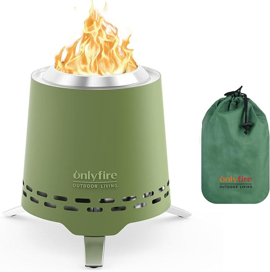 2-in-1 Smokeless Fire Pit with Pot Bracket & Carry Bag, 7.8” Portable Camping Stove Wood Burning Tabletop Fireplace for Patio Backyard RV Tailgating, Green FP053