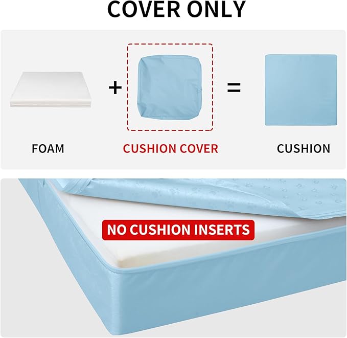 Easy-Going Waterproof Patio Cushion Covers ONLY Cover 24x22x4 inch 4 Pack Replacement Non-Slip Outdoor Seat Cushion Slipcover with Zipper. Light Blue