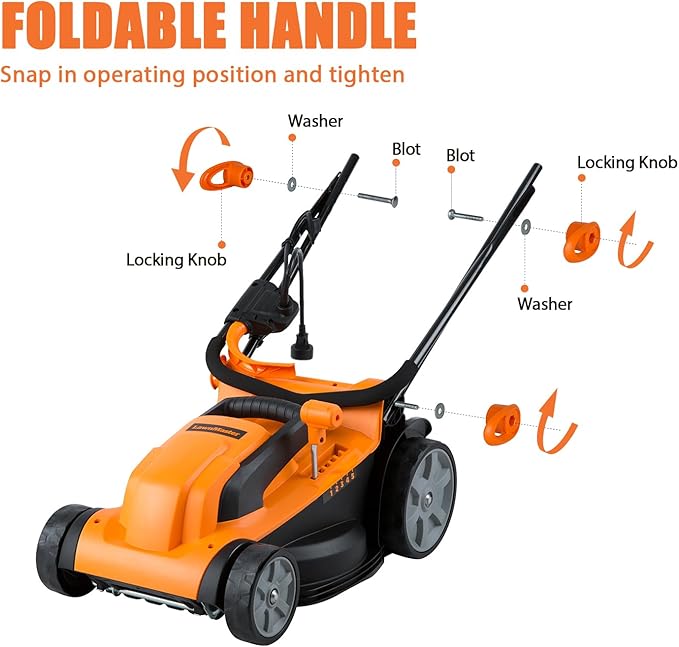 LawnMaster 15-Inch 11AMP Electric Mower and Woods 100-Foot Orange Extension Cord Bundle