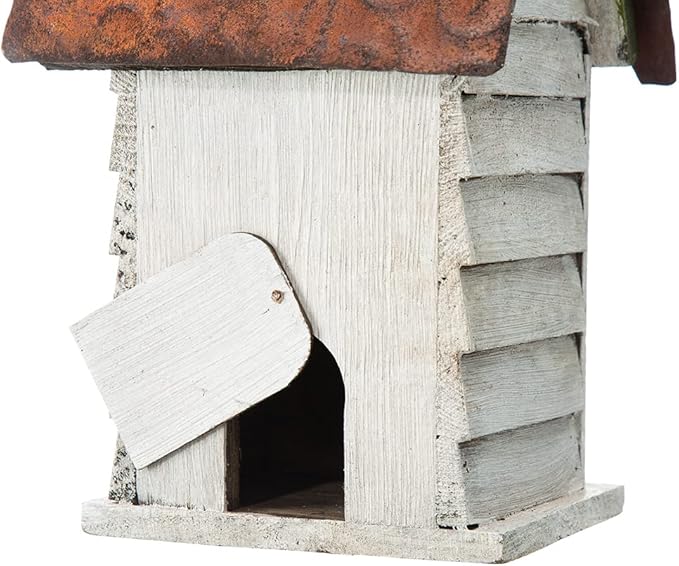 Glitzhome Bird Houses for Outside, 12" H Washed White Distressed Solid Wood Cottage Bird Nesting Box Hanging Bird House for Outdoors, Decorative Birdhouse for Bluebird Wren Sparrow Finch Cardinal