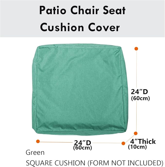Patio Seat Cushion Covers,Washable Slip Covers Replacement,Waterproof Outdoor Furniture Chair Cushion Pillow Seat Cover for Couch,Garden,Sofa,Green,24"×24"×4"(4 Covers Only)