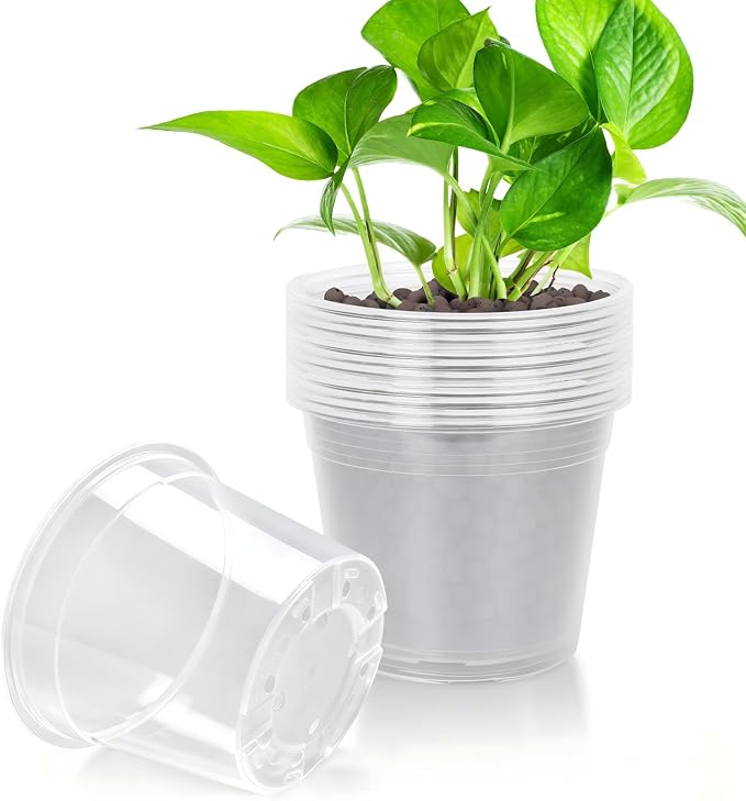 7 Inch Large Clear Nursery Pots with Drainage, 15 Pack Plastic Pots for Plants, Clear Plant Seedling Pots for Indoor & Outdoor Gardening (7 inch)