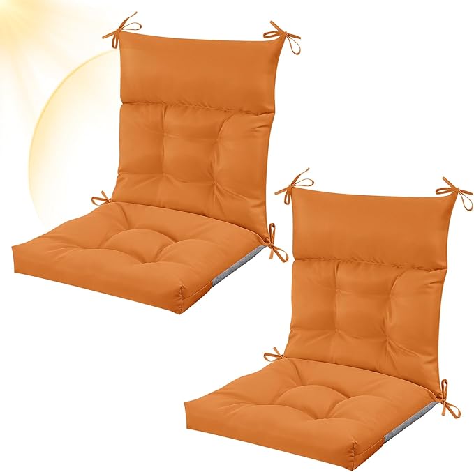 Sintuff 2 Pcs 44 x 21 x 4 Patio Chair Cushions Outdoor Chair Cushion Seat/Back Tufted Pillow with Ties Water Resistant Replacement Indoor Patio Furniture Outdoor Furniture (Solid Color,Orange)