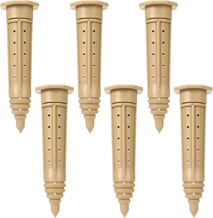 Briwooody 6 Pack 8 Inch Garden Watering Stake Large UV Protected ABS Plastic Deep Root Irrigation Spike Brown Drip System Parts Tubes for Trees Shrubs Bushes Flowers Fruits Vegetables Potted Plants