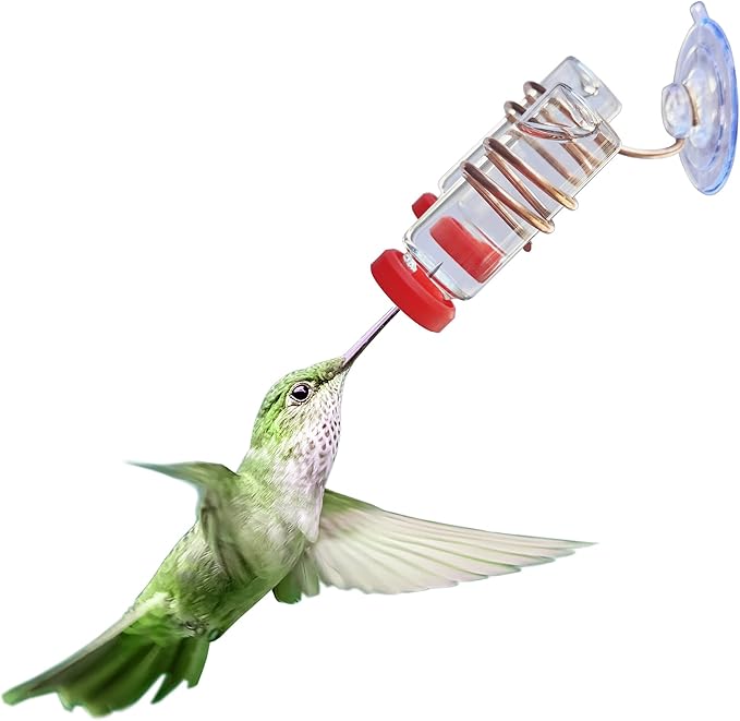 Window Hummingbird Feeder Home Decorations Copper Water Feeder with Horizontal Glass Bottles Suction Cups 2Pcs