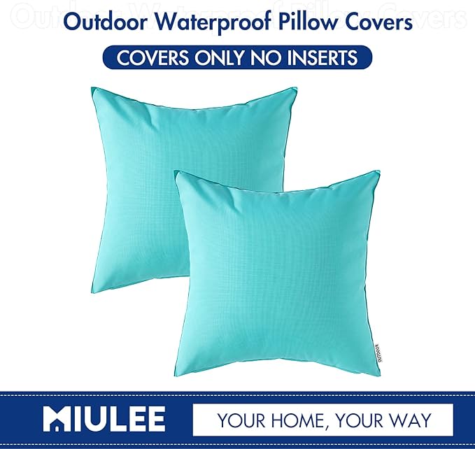 MIULEE Pack of 2 Decorative Pillow Covers Square Cushion Sham Throw Pillowcase Summer Shell Waterproof for Indoor Couch Chair Sofa Patio 16x16 Inch Light Green