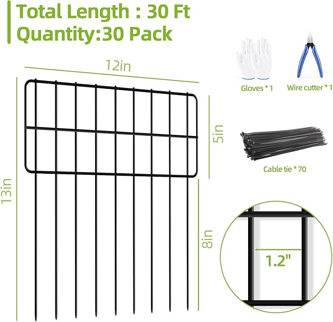 30 Panels No Dig Fence, Animal Barrier Fence, 13in(H) x 30ft(L) Fence Barrier for Bottom, Rabbit Fencing for Garden, Dog Fences Barrier, Rustproof Metal Fences Border for Outdoor