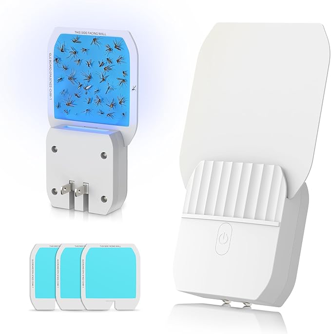 Fruit Fly Traps for Indoors,Plug in Fly Trap with UV Light & Glue Cards,Fly Trap Indoor for Gnats, Mosquitoes,Moths & More,Bug Zapper for House Kitchen Garage, 1 Pack & 3 Refills