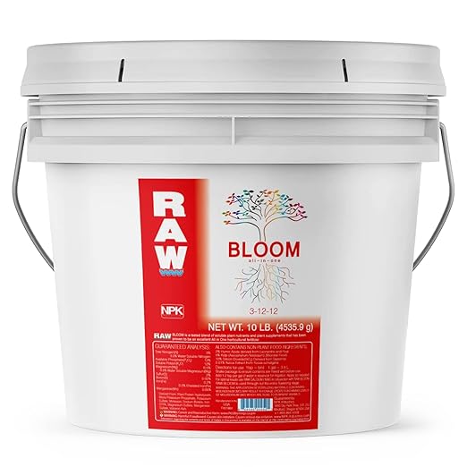 RAW All in One Bloom 3-12-12 Water-Soluble Fertilizer for Strong Bloom Performance, 10lbs