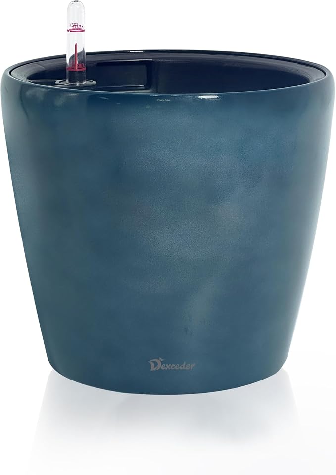 Dexceder 11x10 Self Watering Planter (Grayish Green Gradient) | Inner Pot Design, Thickened Table Flower Plant Pot with Water Level Indicator Indoor Outdoor