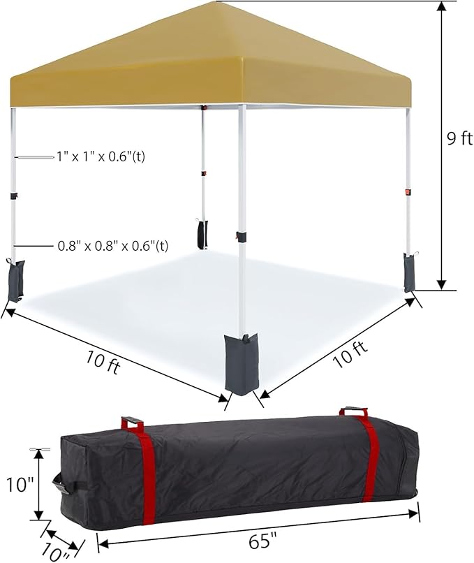 10 x 10 Ft Outdoor Canopy Tent,Pop Up Beach Canopy Tent for Events 3 Adjustable Heights with Wheeled Bag, 8 Stakes, 4 Ropes, Portable with Easy Setup Shelter for Events, Parties, Camping