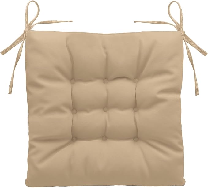 Outdoor Indoor Tufted Chair Cushions, Seat Cushions with Ties, Chair Pads Waterproof for Porch Kitchen Office Garden Khaki 16" x 16", Set of 1