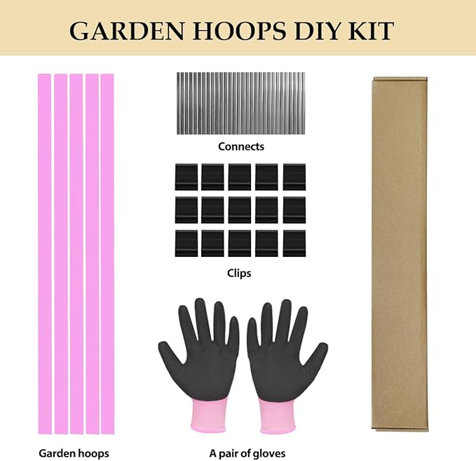 Garden Hoops, Sunwuk Pink Greenhouse Hoops for 2.5-5.5ft Wide Raised Beds, Small Garden Tunnel Hoops for Row Cover, 4 Sets of 5.6ft Long Super Bendable Fiberglass Support Hoops Frame, 20pcs M Size