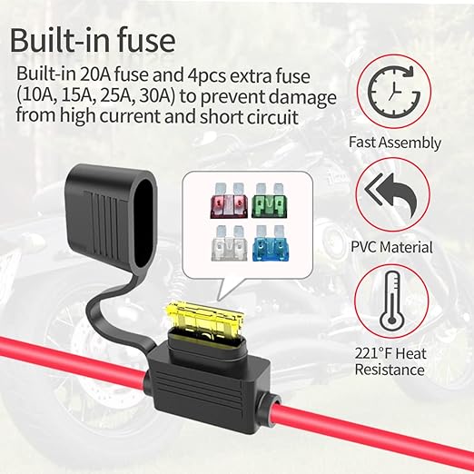 ELFCULB 2FT 10AWG SAE Battery Connectors Extension Cord Cable with 5 Fuse Compatible with Solar Generator Battery Charger,SAE to O Ring, for Solar Accessories