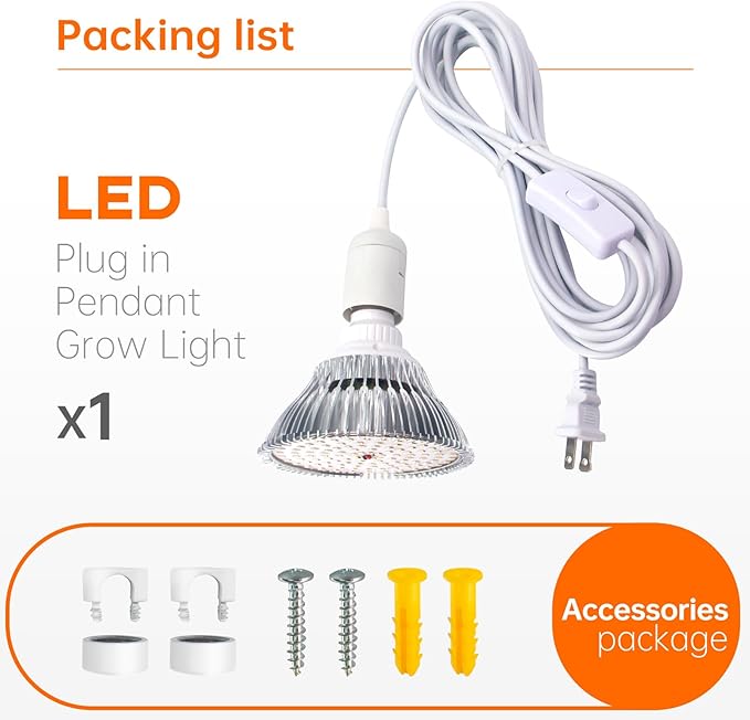 Bstrip Hanging Grow Light for Indoor Plant, 25W Full Spectrum Hanging Plant Light, 3000K LED Grow Light Bulbs with 16.4FT Power Cord, 1 Pack