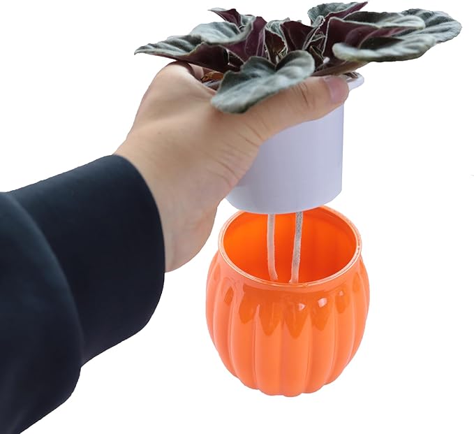 Cornasee 4" Pumpkin Planter Self Watering Pot for Halloween Decor, 4-Pack Small Plastic Planters for Indoor Plants,Flowers,Succulent,African Violets (Orange, 4")