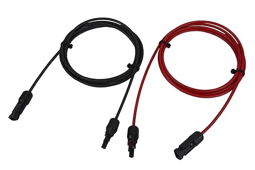 TEMCo Solar Panel Extension Cable 12 AWG 10 Ft Red + 10 Ft Black w/Staubli MC4 Connectors
